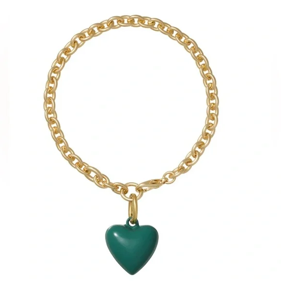 New Roxanne Assoulin Mini Puff Gold Bracelet with Forest Green Heart Charm - Picture 1 of 2